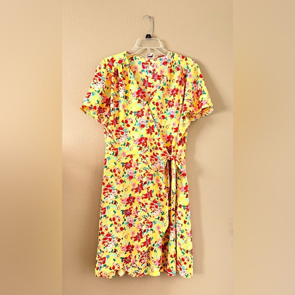 J. Crew Yellow Floral Mini Wrap Dress